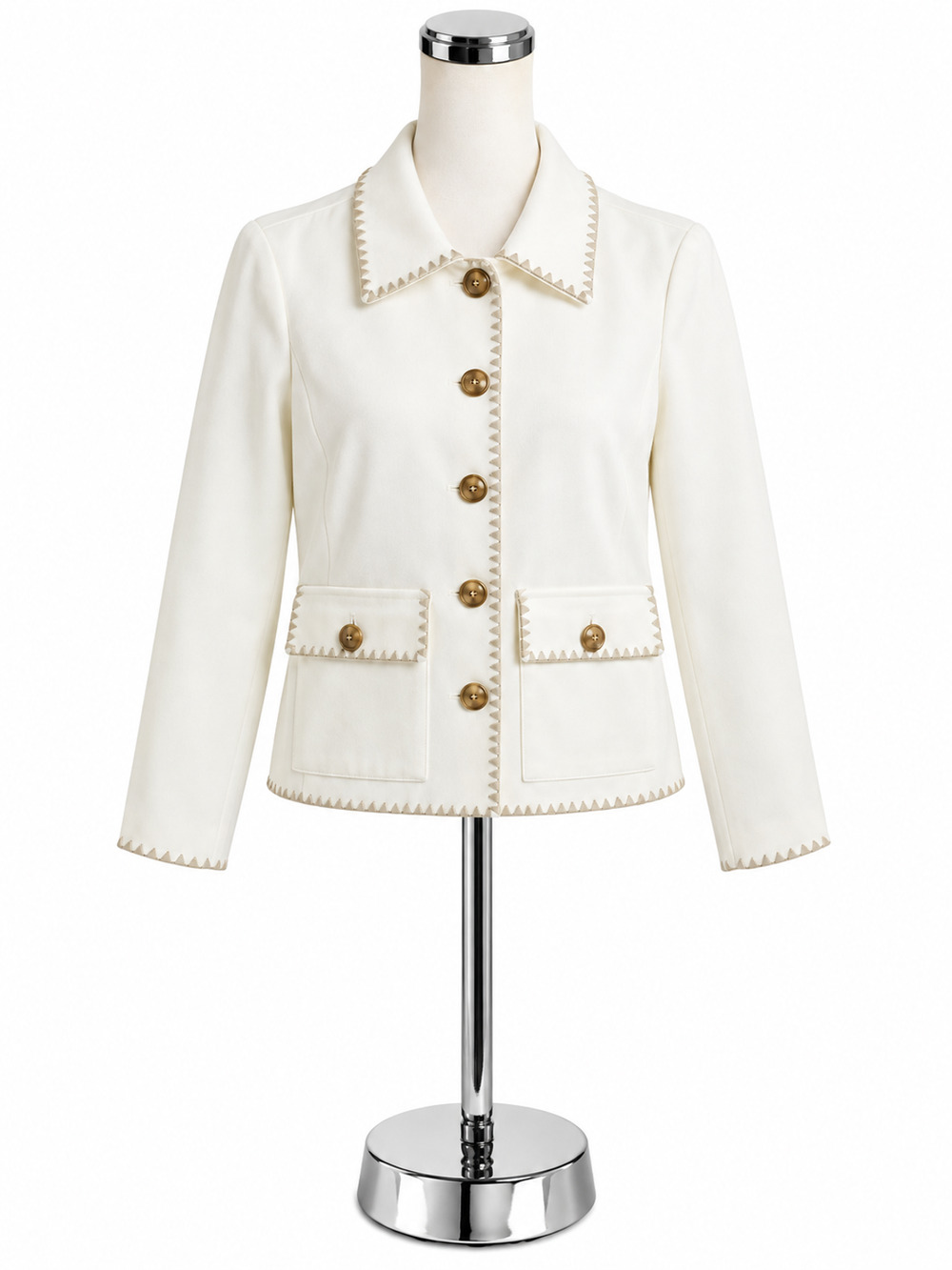 Chico's Women's Size Medium Cream Textured Button-Front Jacket